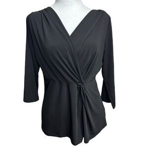 George Faux Wrap Blouse Womens L Black  Twist Front Y2K Career Evening Out